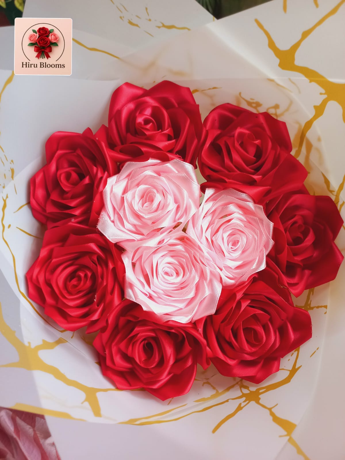 10 Ribbon Rose Flowers Bouquet