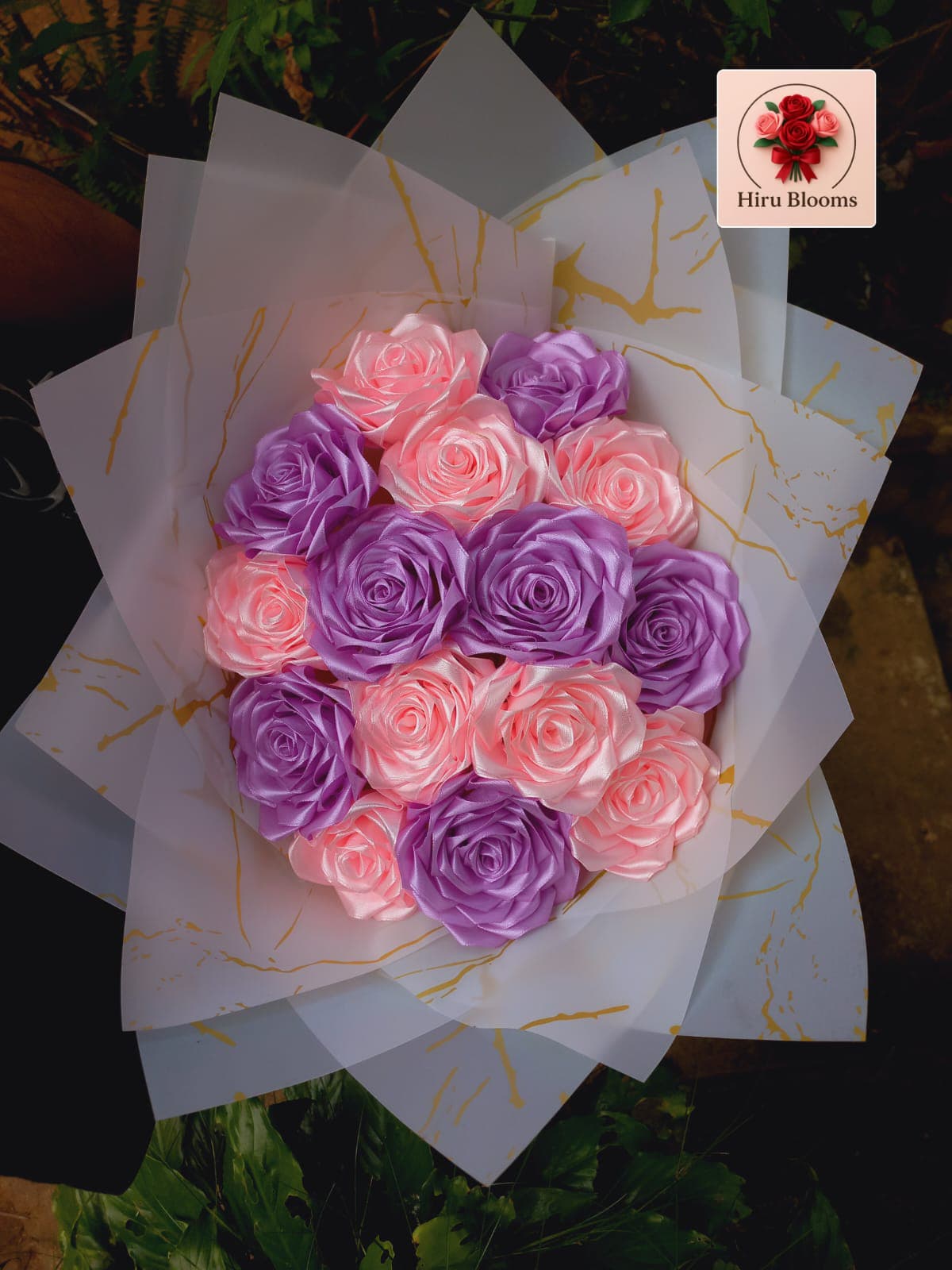 15 Ribbon Rose Flowers Bouquet  2